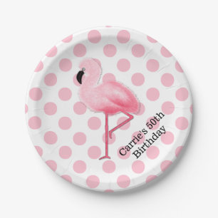 Rosa Flamingo-und Polka-Punkt-kundenspezifischer Pappteller