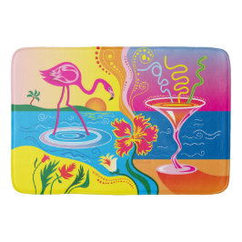 Rosa Flamingo und Sommercocktail Badematte