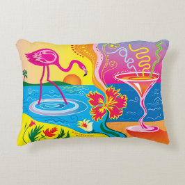 Rosa Flamingo und Sommercocktail Dekokissen