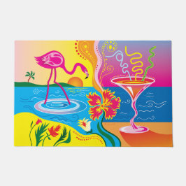 Rosa Flamingo und Sommercocktail Fußmatte