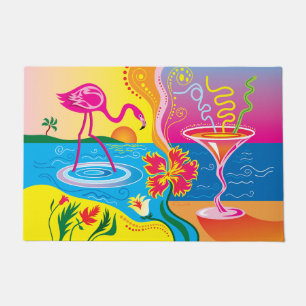 Rosa Flamingo und Sommercocktail Fußmatte