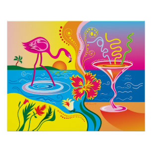 Rosa Flamingo und Sommercocktail Poster