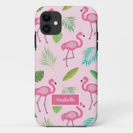 Rosa Flamingo und tropische Blätter Individuelle N Case-Mate iPhone Hülle