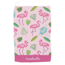 Rosa Flamingo und tropische Blätter personalisiert