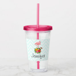 Rosa Flamingo und tropischer Hibiskus Extravagant Acryltrinkbecher