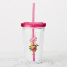 Rosa Flamingo und tropischer Hibiskus Extravagant Acryltrinkbecher