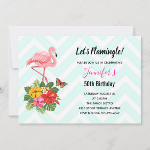 Rosa Flamingo und tropischer Hibiskus Extravagant Einladung