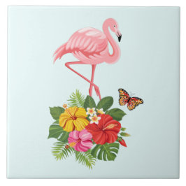 Rosa Flamingo und tropischer Hibiskus Extravagant Fliese