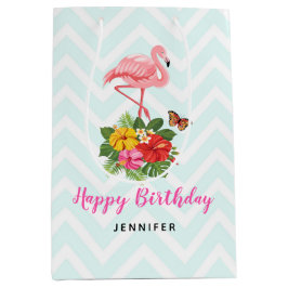 Rosa Flamingo und tropischer Hibiskus Extravagant  Mittlere Geschenktüte