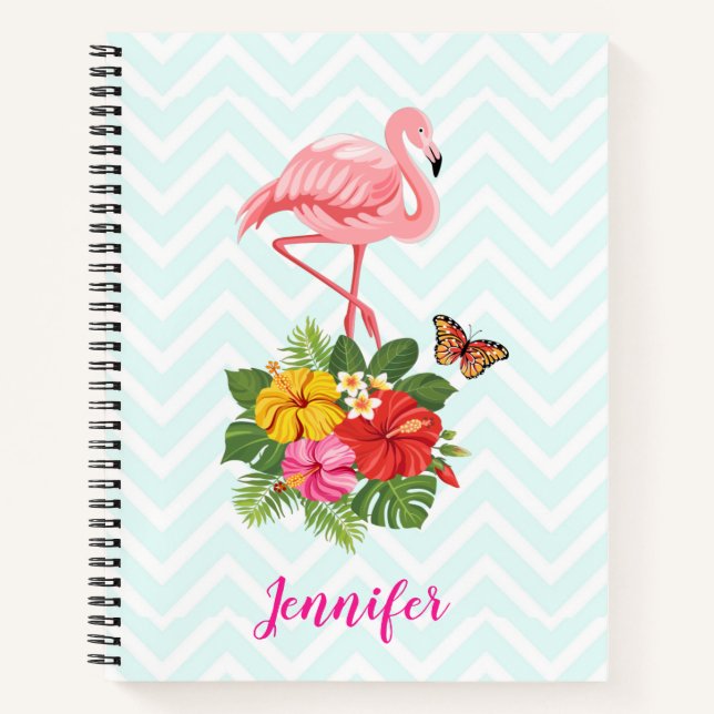 Rosa Flamingo und tropischer Hibiskus Extravagant Notizbuch (Vorderseite)