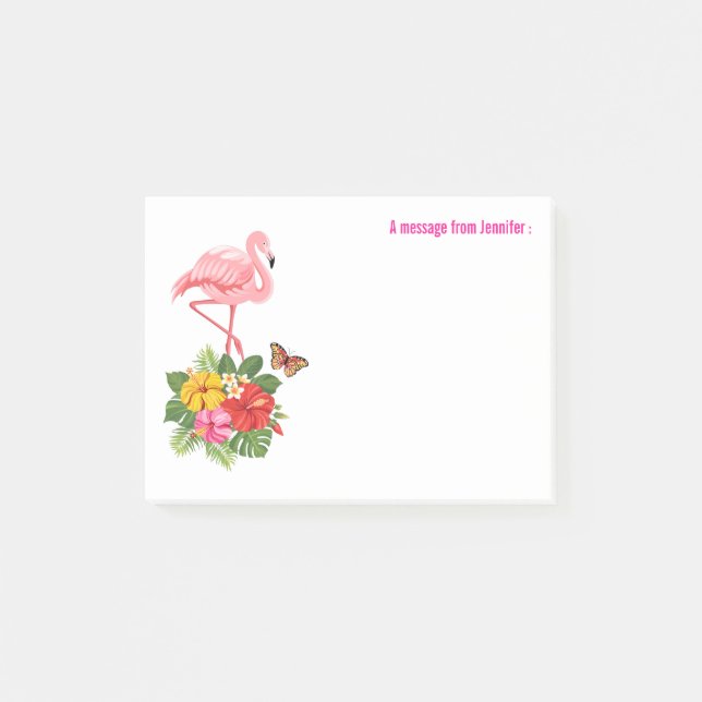 Rosa Flamingo und tropischer Hibiskus Extravagant Post-it Klebezettel (Vorderseite)