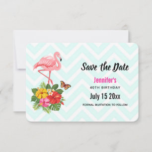 Rosa Flamingo und tropischer Hibiskus Extravagant Save The Date