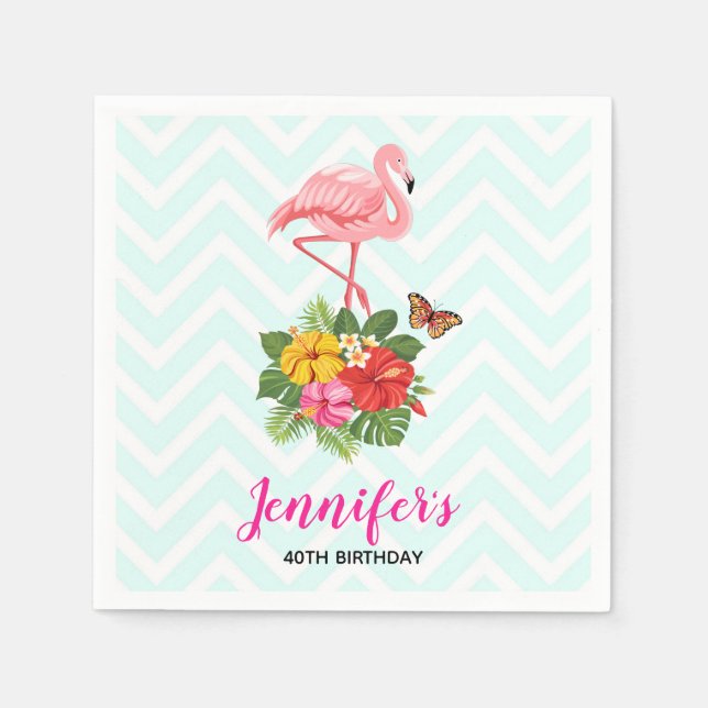 Rosa Flamingo und tropischer Hibiskus Extravagant  Serviette (Vorderseite)
