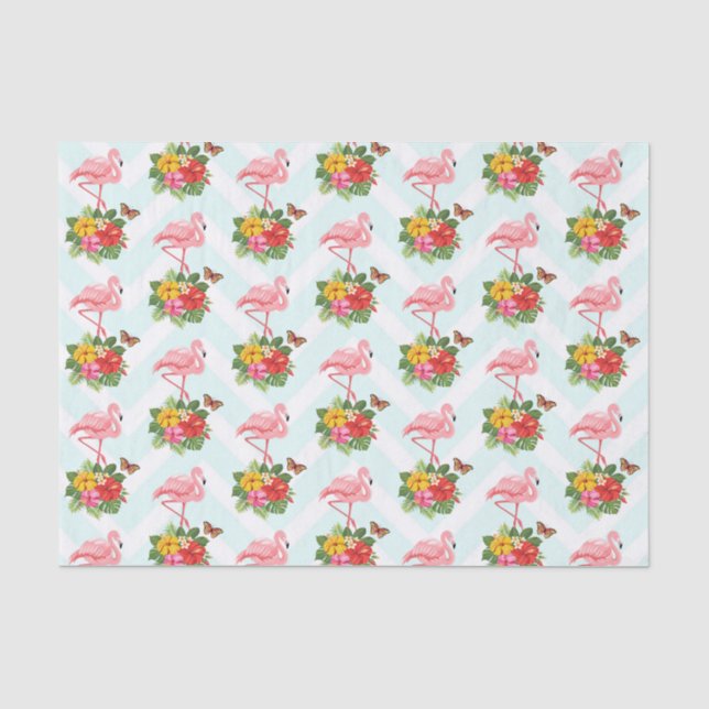 Rosa Flamingo und tropischer Hibiskus Extravagante Seidenpapier (Vorderseite)
