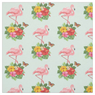 Rosa Flamingo und tropischer Hibiskus Extravagante Stoff
