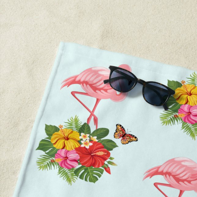 Rosa Flamingo und tropischer Hibiskus Extravagante Strandtuch (Beispiel)