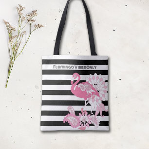 Rosa Flamingo-Vibes Only Schwarz-Weiß-Gestreift Tasche