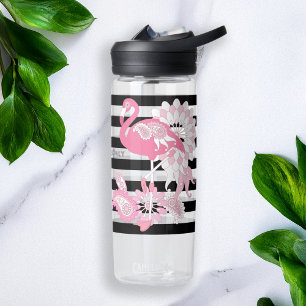 Rosa Flamingo Vibes Only Schwarz-Weiß Gestreift Trinkflasche