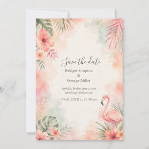 Rosa Flamingo Vintage Floral Tropische Hochzeit Einladung