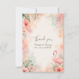 Rosa Flamingo Vintage Florale Tropische Hochzeit Dankeskarte