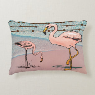 Rosa Flamingo Vögel auf Strand Accent Kissen