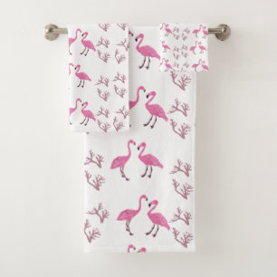 Rosa Flamingo-Vögel Badhandtuch Set