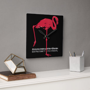 Rosa Flamingo-Vogel im Zoo München, Deutschland Quadratische Wanduhr