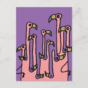 Rosa Flamingo - Vögel Spiegelungen Kunst Postkarte