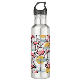 Rosa Flamingo-Vögel und Sonnenuntergang | Tropisch Edelstahlflasche