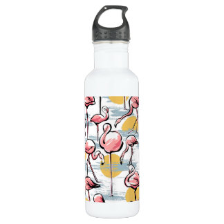 Rosa Flamingo-Vögel und Sonnenuntergang | Tropisch Edelstahlflasche