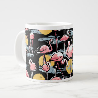 Rosa Flamingo-Vögel und Sonnenuntergang | Tropisch Jumbo-Tasse