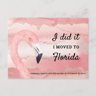 Rosa Flamingo Wasserfarbenwolken I Moving to Flori Ankündigungspostkarte