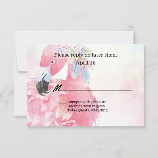 Rosa Flamingo Wedding RSVP Card (Vorderseite)