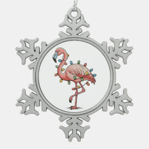 Rosa Flamingo Weihnachten Xmas Lichter Feiertag Schneeflocken Zinn-Ornament