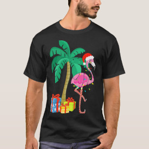 Rosa Flamingo Weihnachtspalme Tropisches Xmas Fu T-Shirt