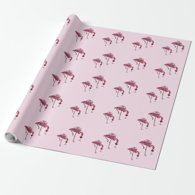 Rosa Flamingo Wein Drinker Funny Pattern Geschenkpapier (Ungerollt)