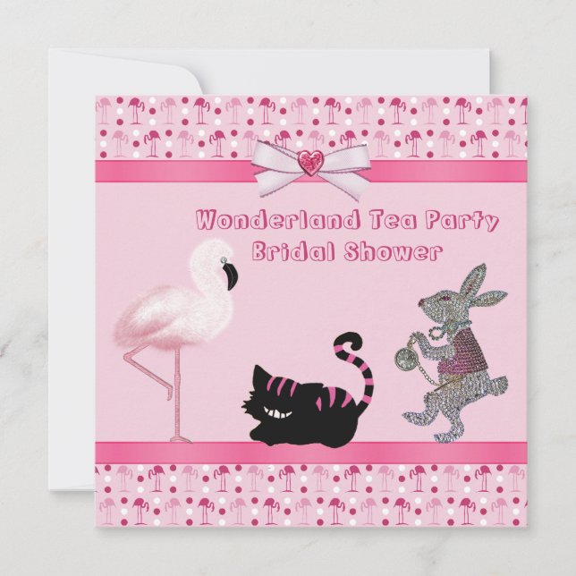 Rosa Flamingo Wonderland Tee Party Brautparty Einladung (Vorderseite)
