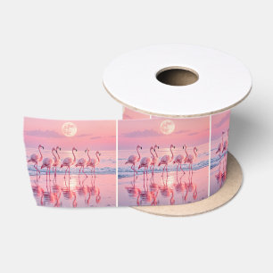 Rosa Flamingos am rosa Strand Satinband