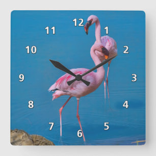 Rosa Flamingos am See Quadratische Wanduhr