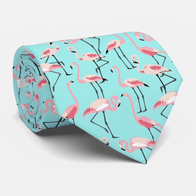 Rosa Flamingos auf Aqua Blue Krawatte (Gerollt)