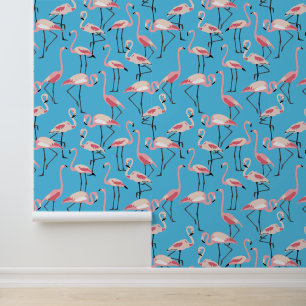 Rosa Flamingos auf Blauem Bunt Tapete