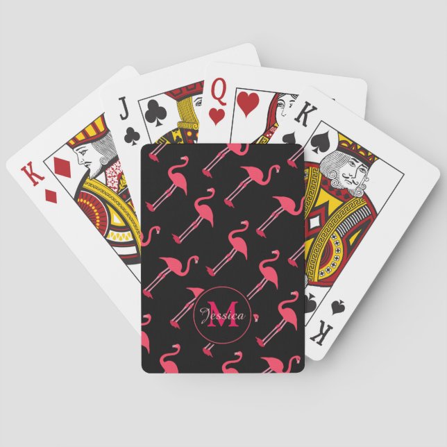 Rosa Flamingos auf schwarz Spielkarten (Rückseite)