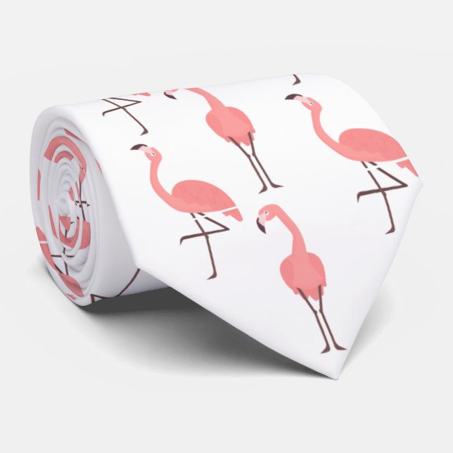Rosa Flamingos auf Weiß Krawatte (Gerollt)