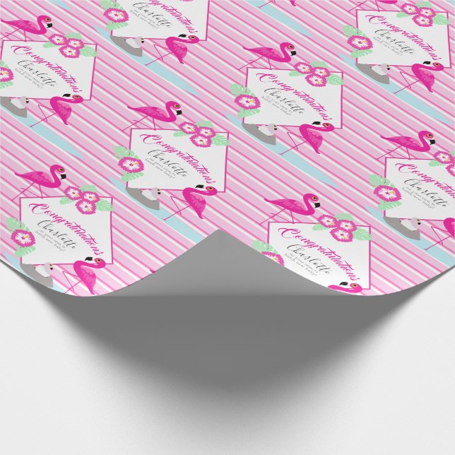 Rosa Flamingos Baby Dusche Muster Grafik Papier Geschenkpapier (Ecke)