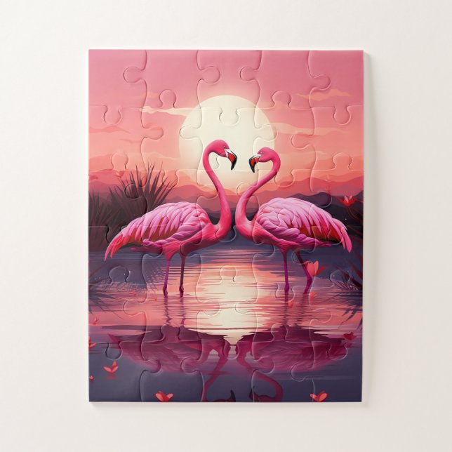 Rosa Flamingos bei Sonnenuntergang (Vertikal)