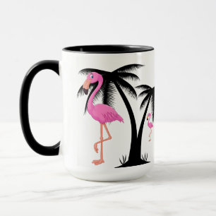 Rosa Flamingos, der durch schwarze Palme geht Tasse