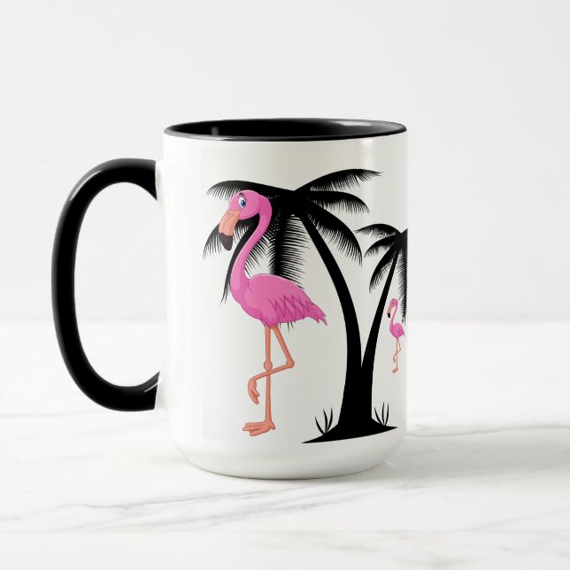 Rosa Flamingos, der durch schwarze Palme geht Tasse (Links)