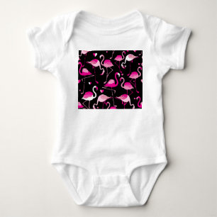 Rosa Flamingos, dunkles, nahtloses Muster. Baby Strampler