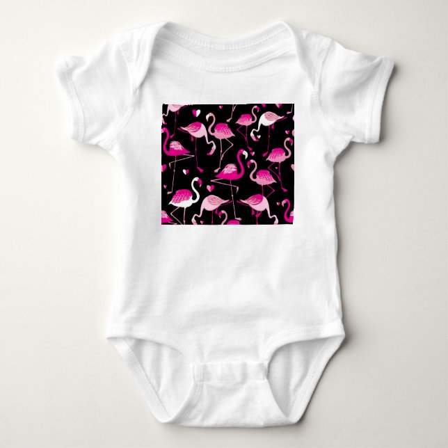 Rosa Flamingos, dunkles, nahtloses Muster. Baby Strampler (Vorderseite)