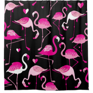Rosa Flamingos, dunkles, nahtloses Muster. Duschvorhang